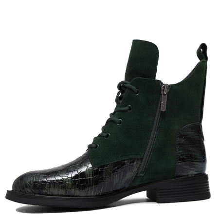 Artiker Lace-Up Ankle Boots Flat Sole Green 57C0194