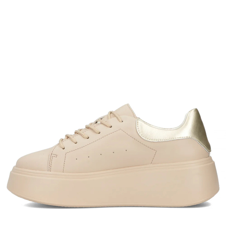 Filippo Skórzane Sneakersy Platformowe Półbuty Złota Wstawka Beżowe DP6058/25 BE