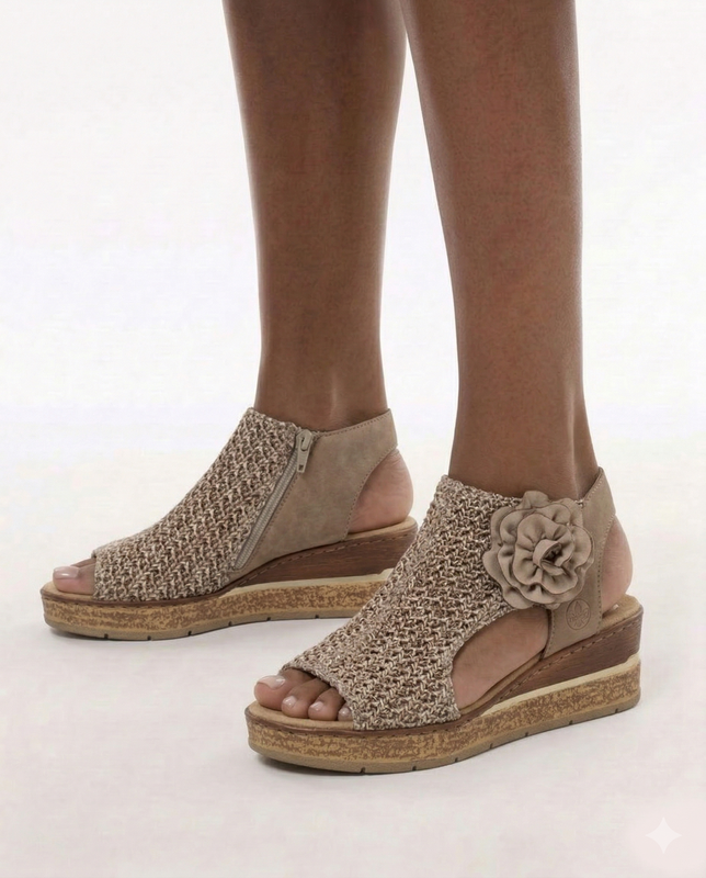 Rieker 63791-60 Wedge Sandals Openwork Flower Beige 63791-60