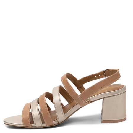 Maciejka Elegant Leather Block Heel Sandals Beige Gold 07579-25/00-1