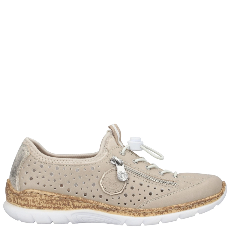 Rieker Perforated Women’s Sneakers Low Shoes With Side Zipper Beige N42P6-62