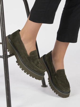 Filippo Półbuty damskie skórzane na platformie khaki