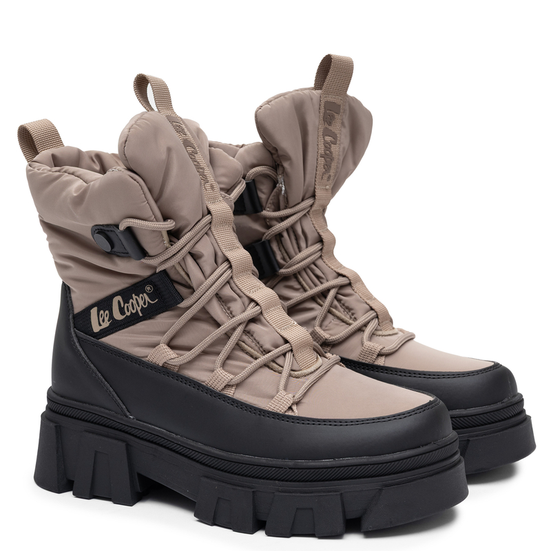 Lee Cooper Women Insulated Platform Snow Boots Lace-Up Ankle Boots Beige Black LCJ-26-01-4629LA