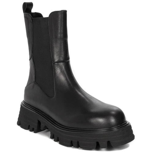 CAFENOIR Women's leather ankle boots Nero black
