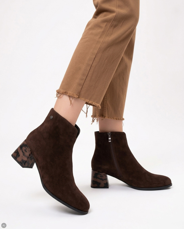 Maciejka Suede Leather Ankle Boots Block Heel Women’s Chocolate Brown K7202-02/00-8