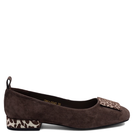 S.Barski Leather Suede Ballerinas With Decoration Brown CR61-3040 38