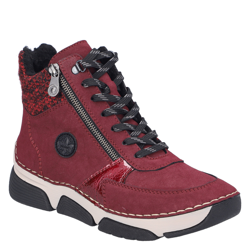 Rieker Trzewiki Ocieplane Damskie Na Platformie Bordowe 45960-35-BORDO