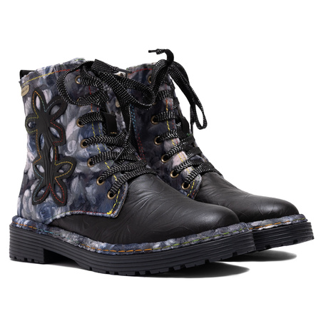 Laura Vita Skórzane Trzewiki Damskie Kwiatowy Wzór z Zamkiem i Sznurowaniem Wielokolorowe INCASO-024-CHAR
