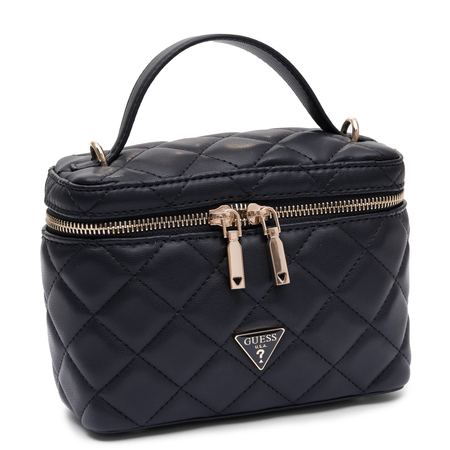 Guess Elegancka Pikowana Torebka Kuferek Na Łańcuszku Czarna HWQG2456770-BLACK