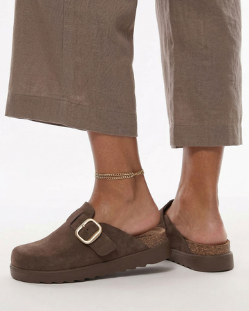 Yokono TUNEZ Women's Brown Leather Platform Mules With Buckle TUNEZ-599-SER-LOD