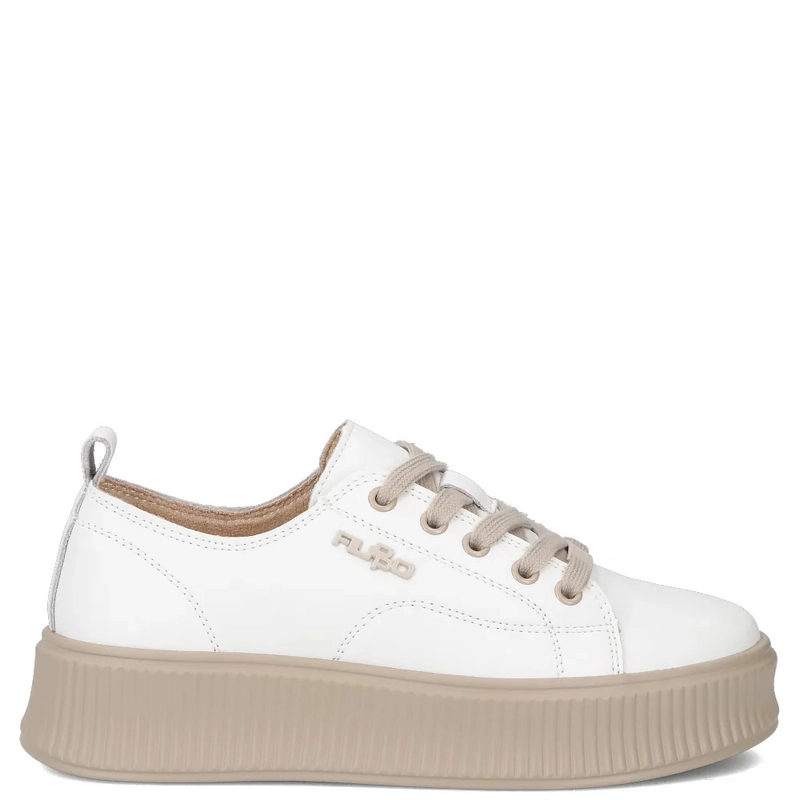 Filippo Sneakersy Damskie Skórzane Sznurowane Na Ryflowanej Platformie Białe Z Beżem DP6122-26-WH-BE