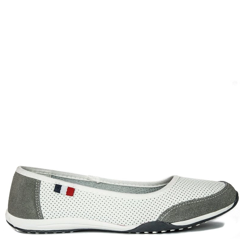 Filippo Baleriny damskie ażurowe White Grey Biało - Szare