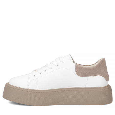 Filippo Skórzane Sneakersy Damskie Na Platformie 4 Cm Zamszowa Pięta Biały DP6119/26-WH