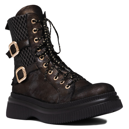 Maciejka Leather Lace-Up Ankle Boots Platform Brown-Black 07105-02-00-8