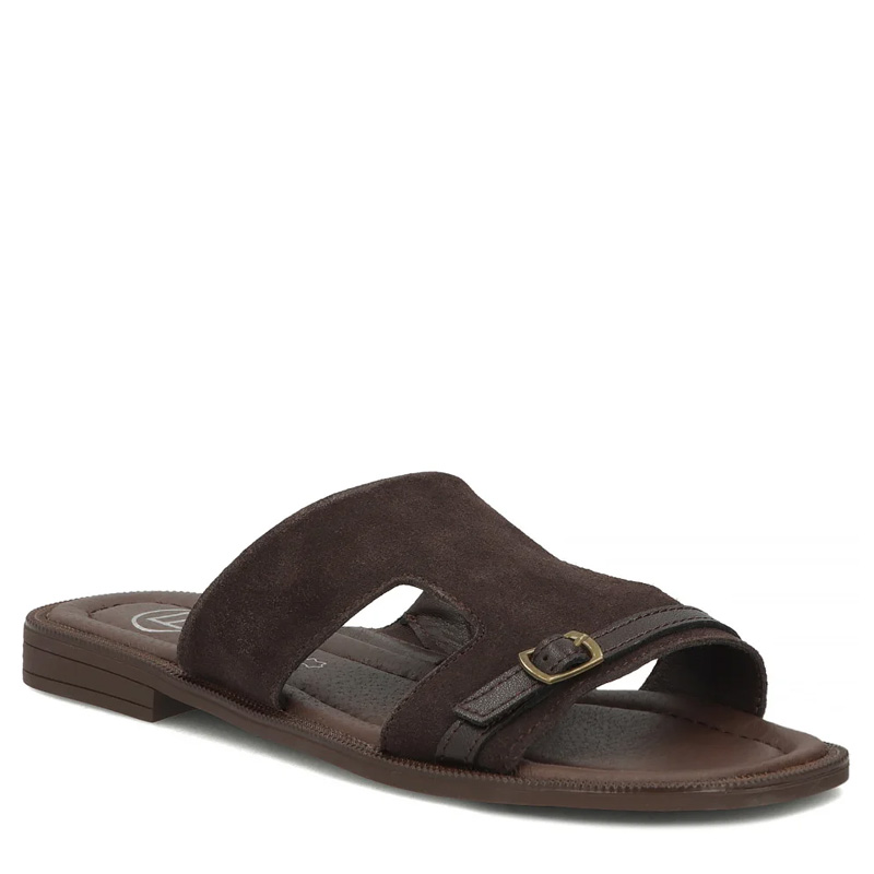 Filippo Leather Women's Slides With Gold Buckle Dark Brown DK7747-26-D-BR