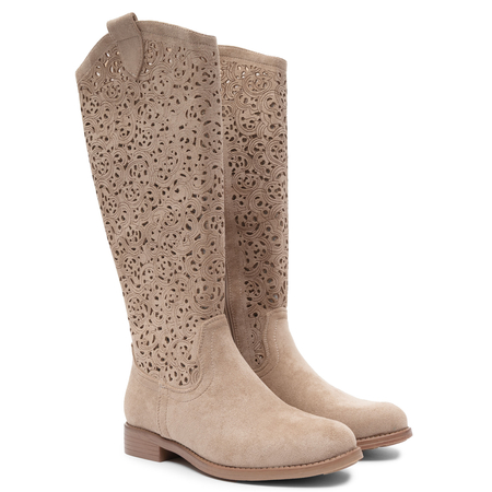 S.Barski Ażurowe Kozaki z Zamkiem Beżowe HY61-8023-BEIGE