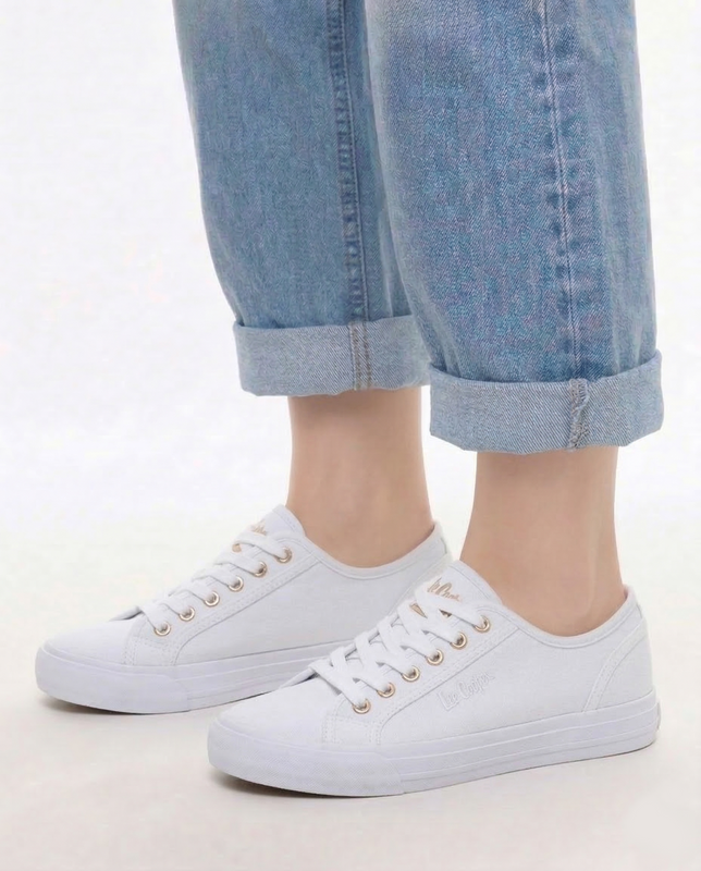Lee Cooper Classic Lace-up Canvas Sneakers Gold Eyelets White LCW-26-02-4078L