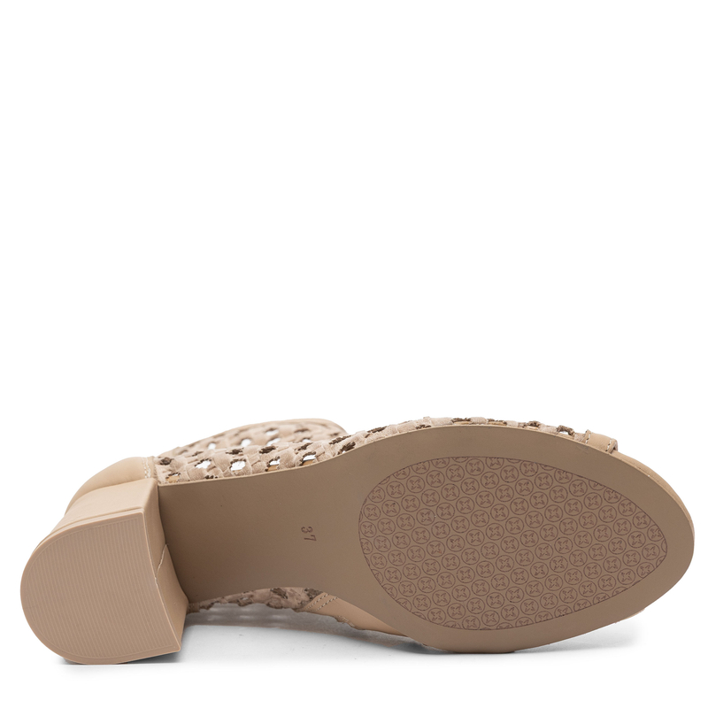 Maciejka Leather Openwork Ankle Boots On Block Heel With Peep Toe Beige 07412-04/00-1