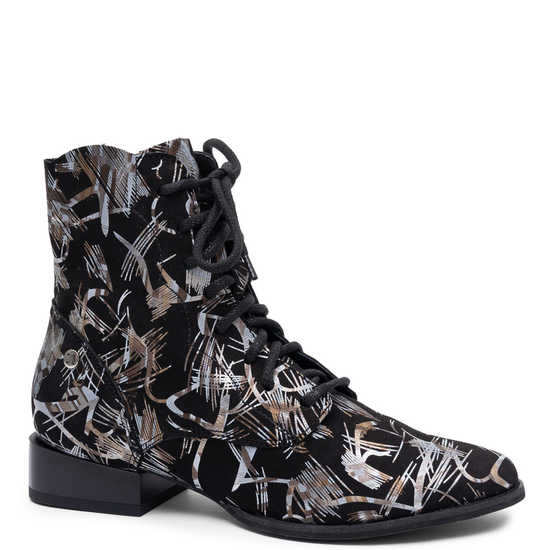 Maciejka Genuine Leather Lace-Up Ankle Boots Flat Heel Black Patterned 6391W-46/00-1