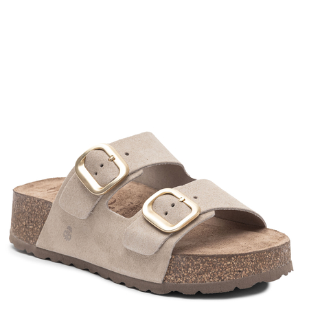 Yokono Wiwi Leather Platform Slides Buckles Beige WIWI-003-SER-CRUD