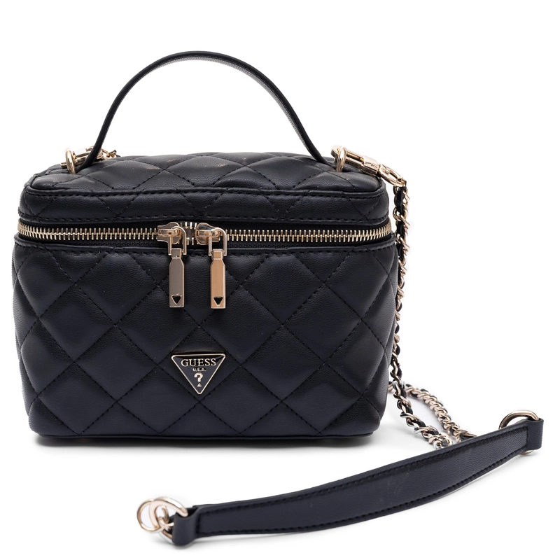 Guess Elegant Quilted Vanity Crossbody Bag With Chain Black HWQG2456770-BLACK