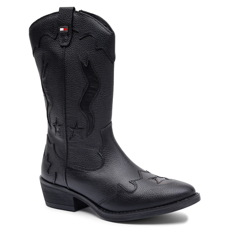 Tommy Hilfiger Leather Western Ankle Boots Women's Black T3A6-35193-BLK