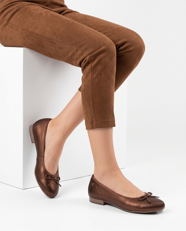 Maciejka Leather Flat Ballerinas With Bow Brown P6800-02/00-0