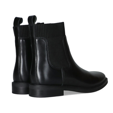 Marco Tozzi Black Leather Women's Ankle Boots with Ribbed Sock Collar Black 2-25320-45-888