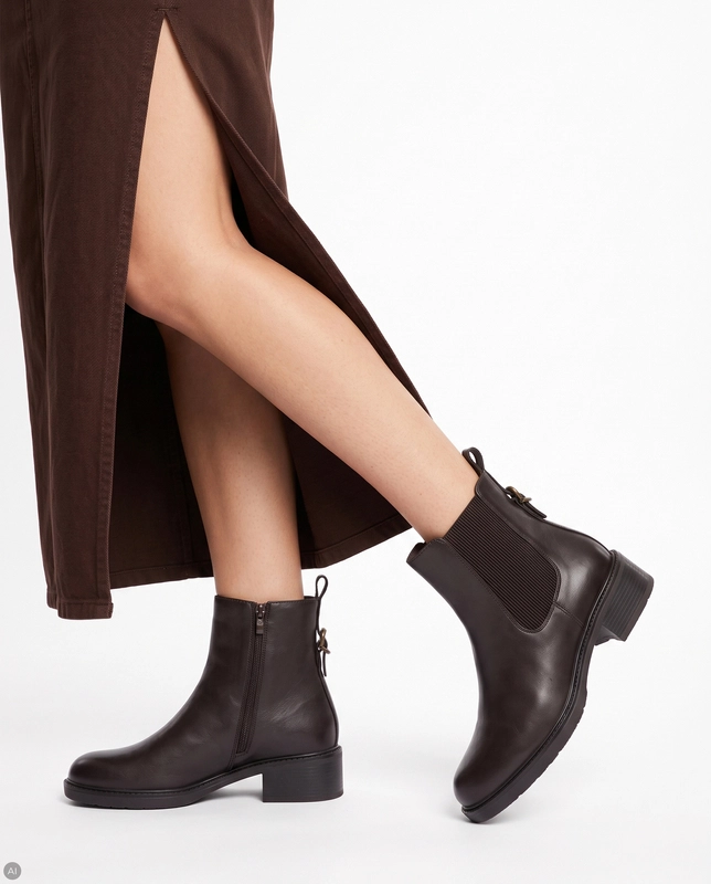 Sergio Leone Stylish Insulated Block Heel Ankle Boots Brown BT-04