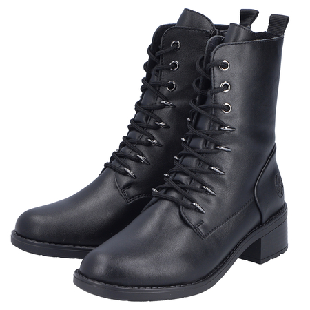 Rieker Sznurowane Botki Damskie Na klocku Ocieplane Czarne 75430-00-BLACK