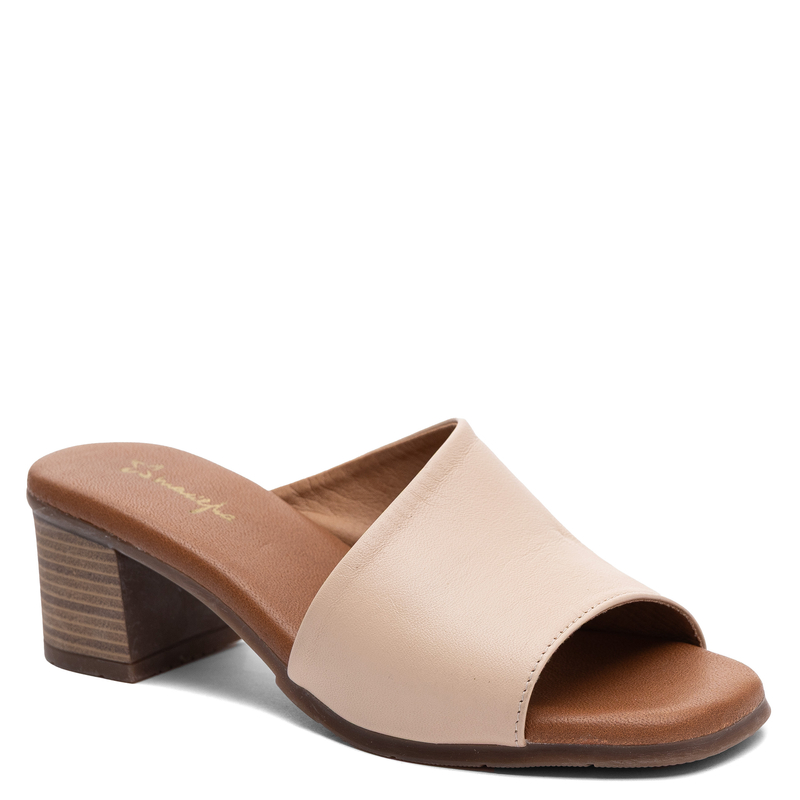 Maciejka Leather Comfortable Block Heel Slides Beige E7395-04/00-1
