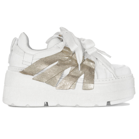 Eksbut Sneakersy półbuty damskie skórzane na platformie biało - złote
