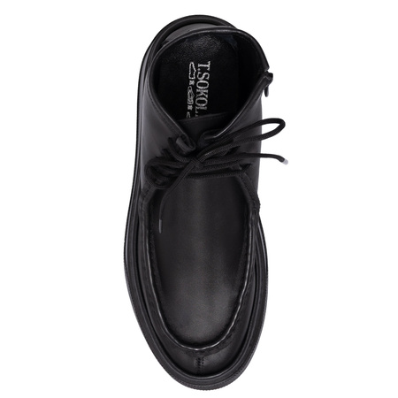 T. Sokolski Leather Platform Ankle Boots Side Zip Black AMI-Z25-430-BLK