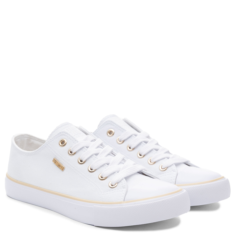 Big Star Białe Klasyczne Trampki Materiałowe Złote Detale TT274772-WHITE