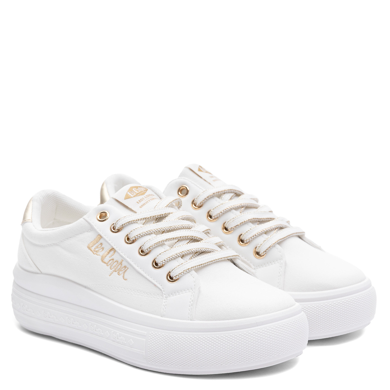 Lee Cooper Białe Trampki Na Platformie Sneakersy Damskie Złote Detale LCW-26-44-4478L