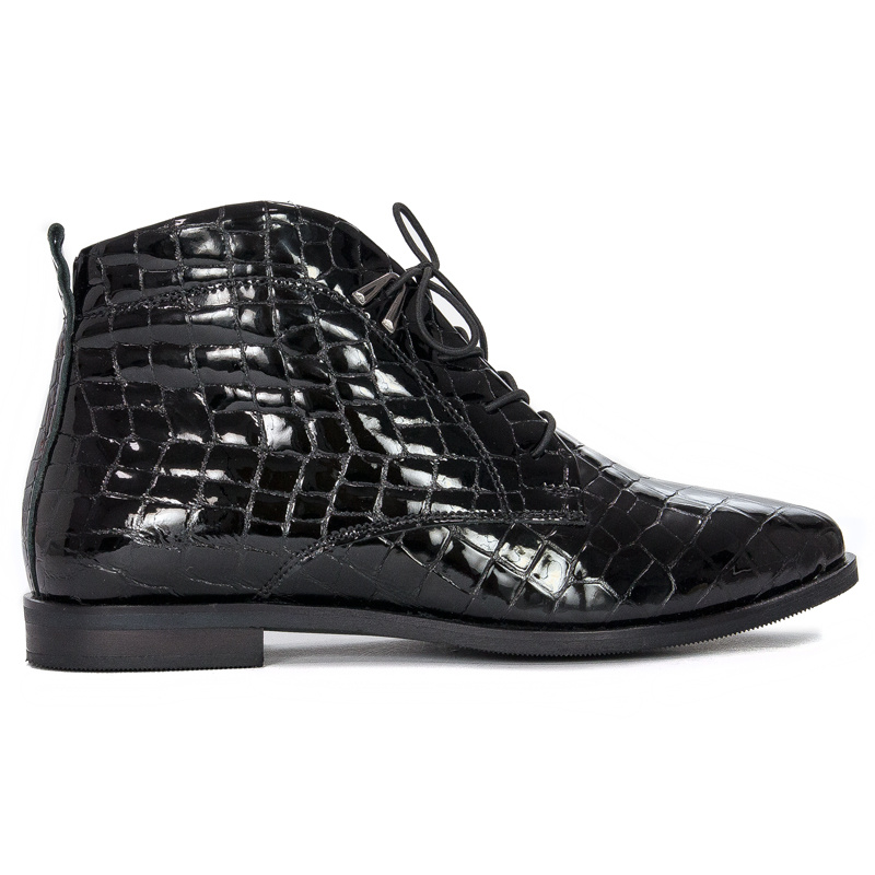 Botki Venezia YSB 0218 501 Black skórzane lakierowane Czarne