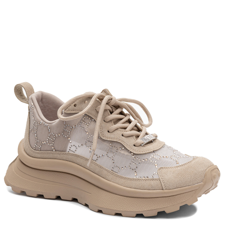 Goe Sneakersy Damskie na Platformie z Kryształkami Beżowe TT2N4042