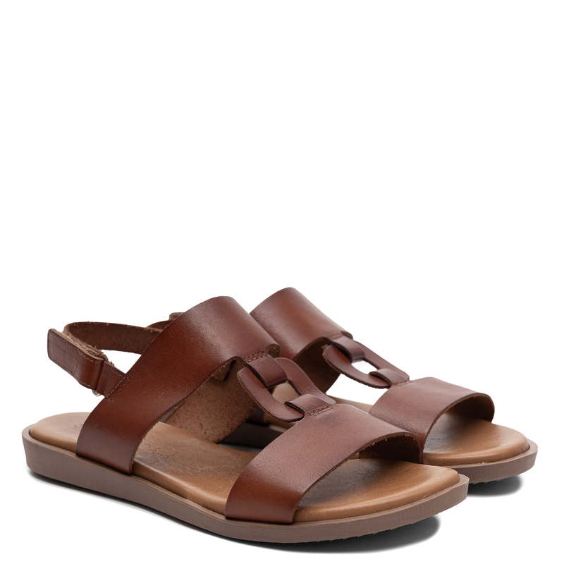 Maciejka Leather Flat Sandals With Decorative Chain Detail Brown E7403-29/00-0