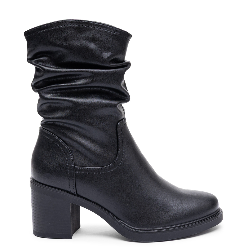 Sergio Leone Eleganckie Skórzane Botki Damskie Marszczona Cholewka Czarne BT-60-S-BLK