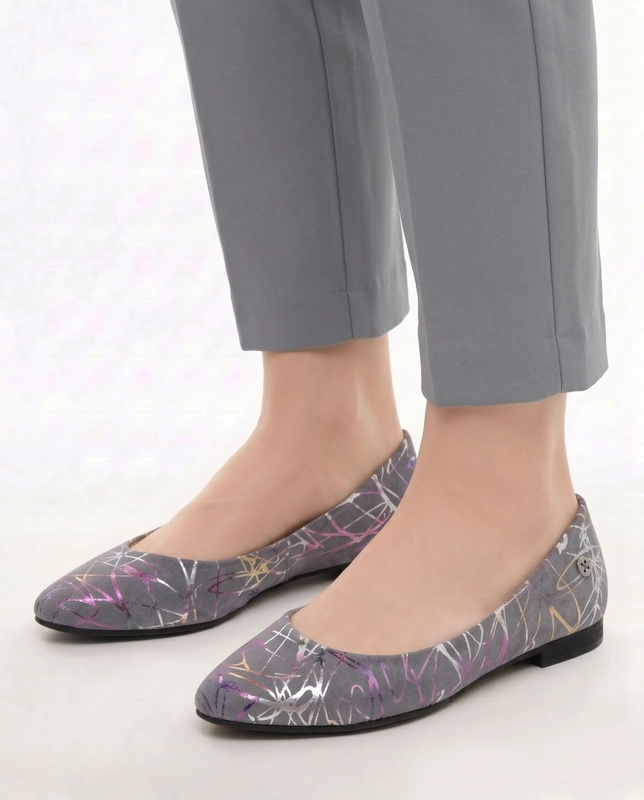 Maciejka Leather Ballerinas Multi-color Graffiti Pattern Grey 4100W-12/00-8