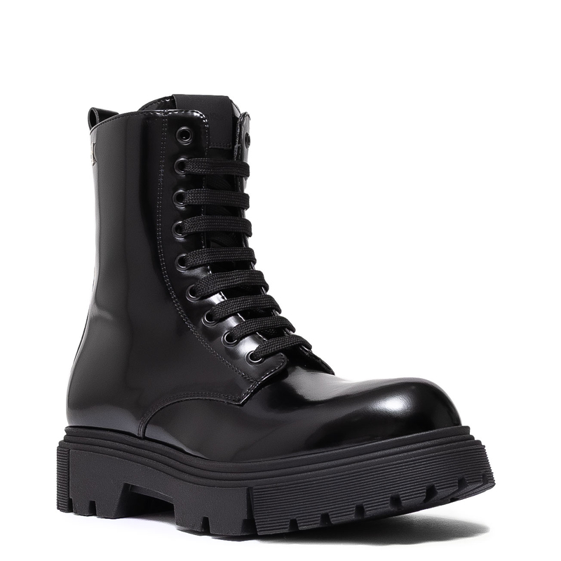 Calvin Klein Jeans Glossy Platform Ankle Boots Side-Zip Black V4A5-83133-BLACK