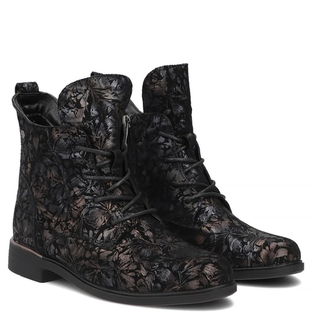 Filippo Leather Warm Women's Ankle Boots Floral Pattern Multicolour DBT8283-26-BK-MLT