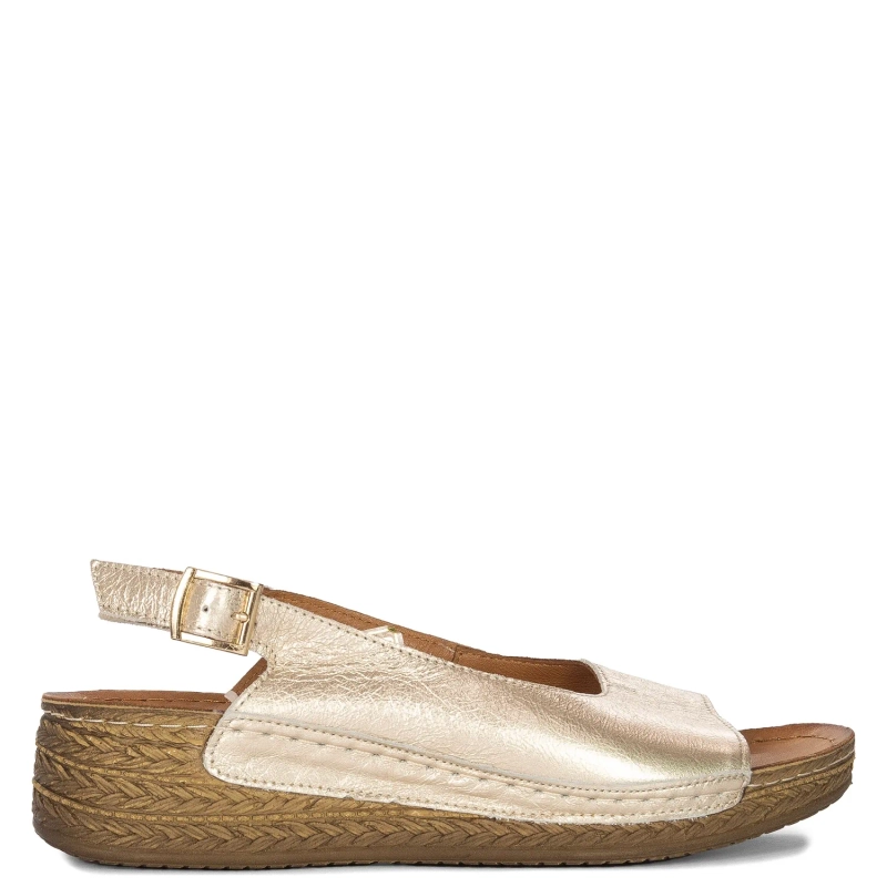 Maciejka Sandały Damskie Skórzane Złote