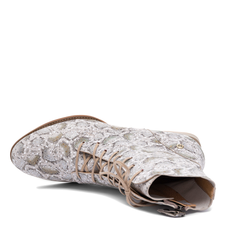 Maciejka Women's Leather Lace Up Boots Cutout Distress Beige 6391W-04/00-1