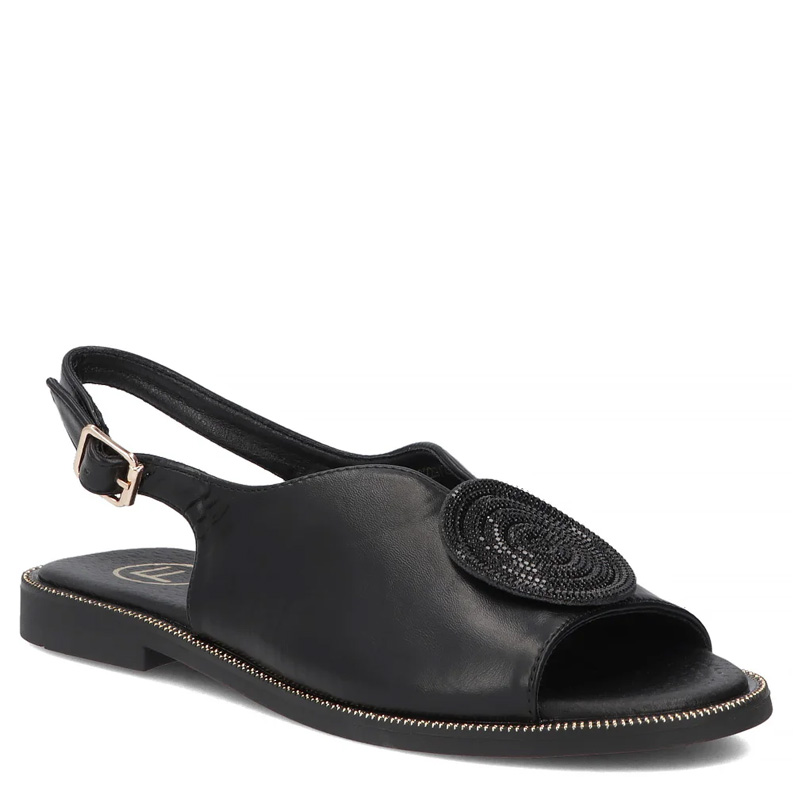 Filippo Women's Black Sandals With Decorative Ornament Flat DS6229-26-BK