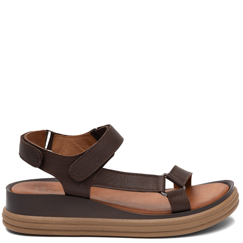 Maciejka Comfortable Leather Wedge Sandals Adjustable Velcro Brown L7634-02/00-1