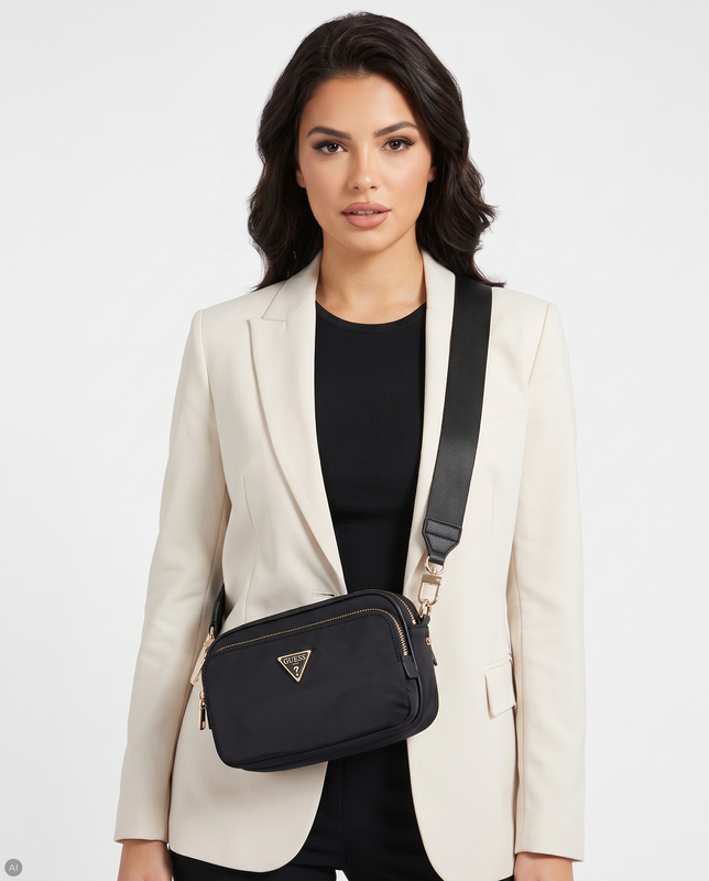 Guess Eco Gemma Double Zip Crossbody Bag Black HWEYG839572-BLACK