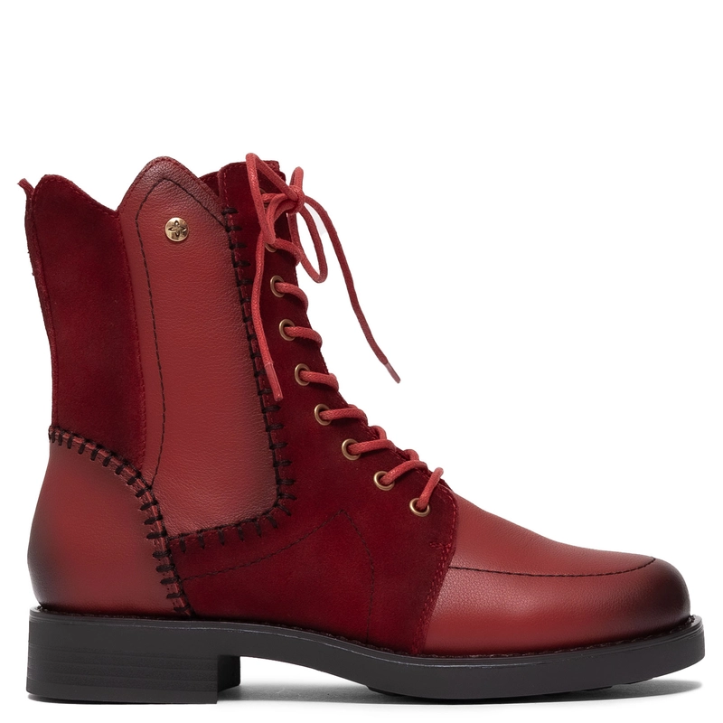 Maciejka Leather Lace-Up Ankle Boots Flat Heel Red A7155-08/00-7