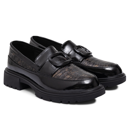 Artiker Leather Patent Loafers With Chunky Lug Sole And Statement Buckle Black-Brown 57C0184