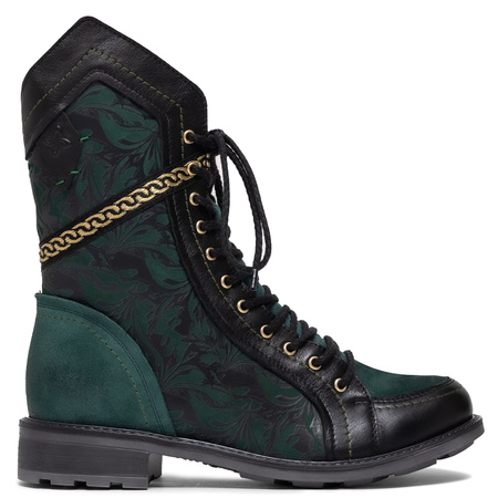 Maciejka Leather Lace-Up Boots Gold Chain Green 07097-09/00-8